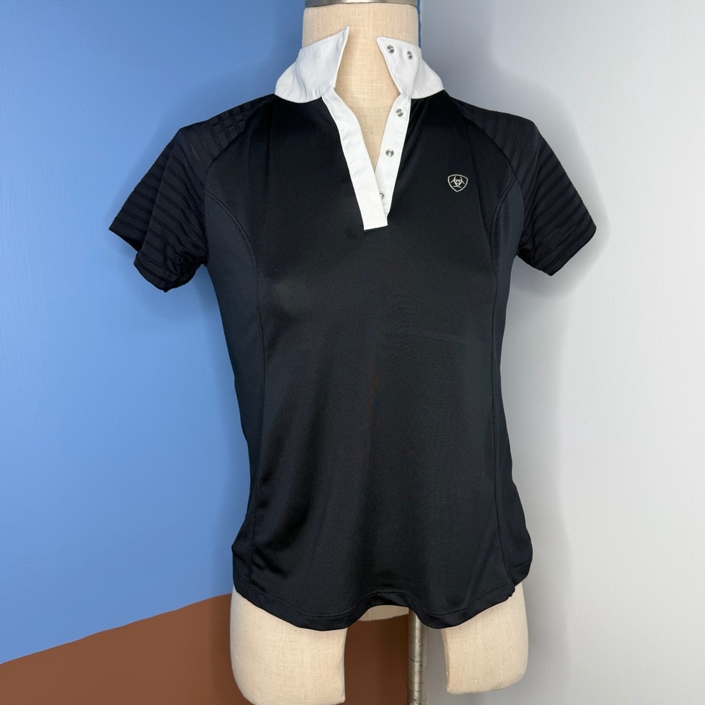 Ariat Pro Series Girls‎ Black Polo Shirt White Collar Size XL 14